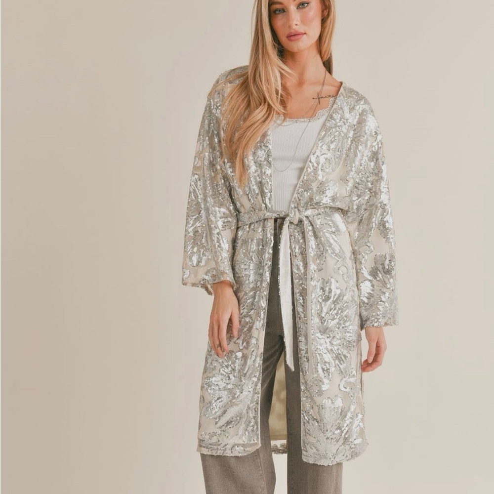 Sequins Kimono Long Jacket